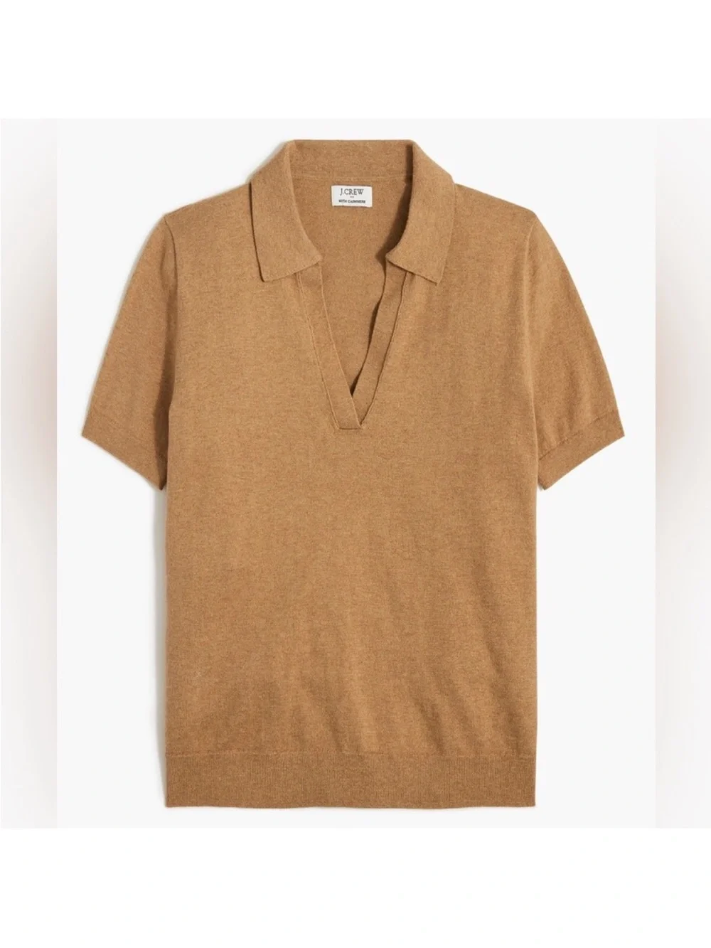 J. Crew Warm Cognac Cashmere-Blend Polo V-Neck Short Sleeve Sweater Size Small